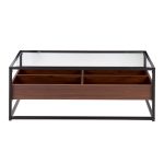 Display Contemporary Black Metal Walnut and Glass Coffee Table