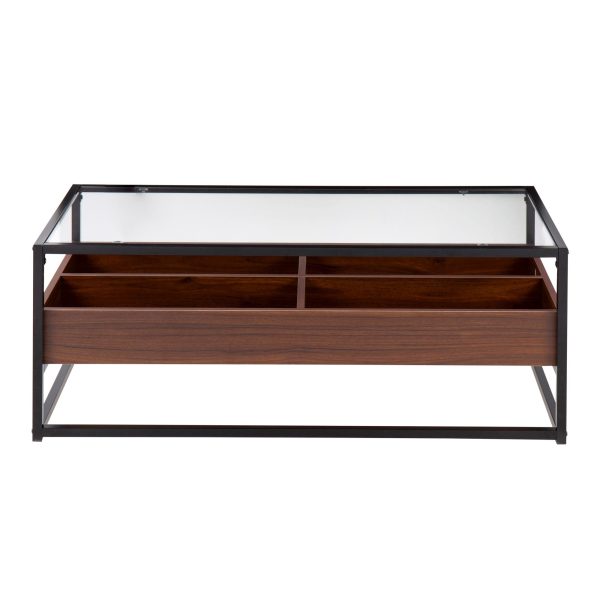 Display Contemporary Black Metal Walnut and Glass Coffee Table 5