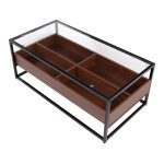 Display Contemporary Black Metal Walnut and Glass Coffee Table