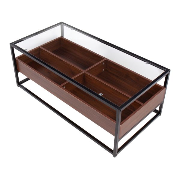Display Contemporary Black Metal Walnut and Glass Coffee Table 6