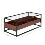 Display Contemporary Black Metal Walnut and Glass Coffee Table