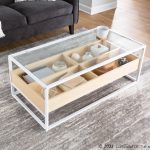 Display Contemporary Coffee Table White Metal Natural Wood Glass