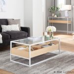 Display Contemporary Coffee Table White Metal Natural Wood Glass