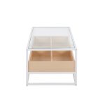 Display Contemporary Coffee Table White Metal Natural Wood Glass