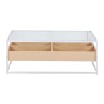 Display Contemporary Coffee Table White Metal Natural Wood Glass