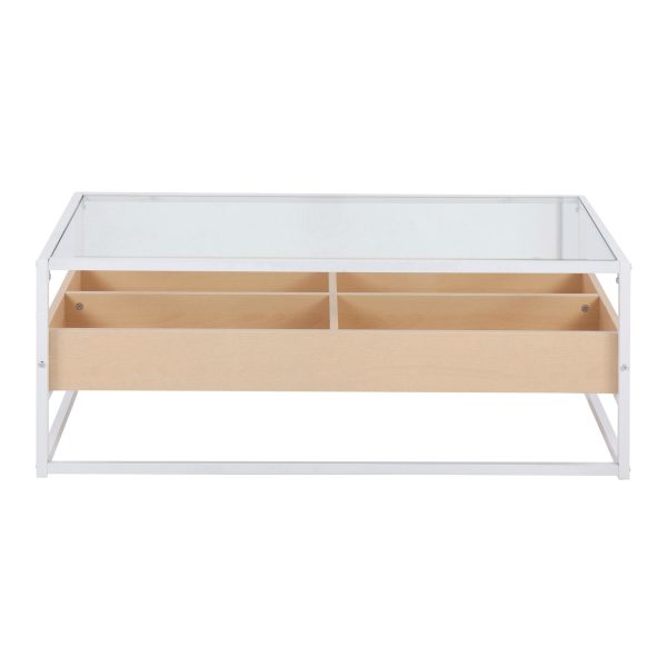 Display Contemporary Coffee Table White Metal Natural Wood Glass 5