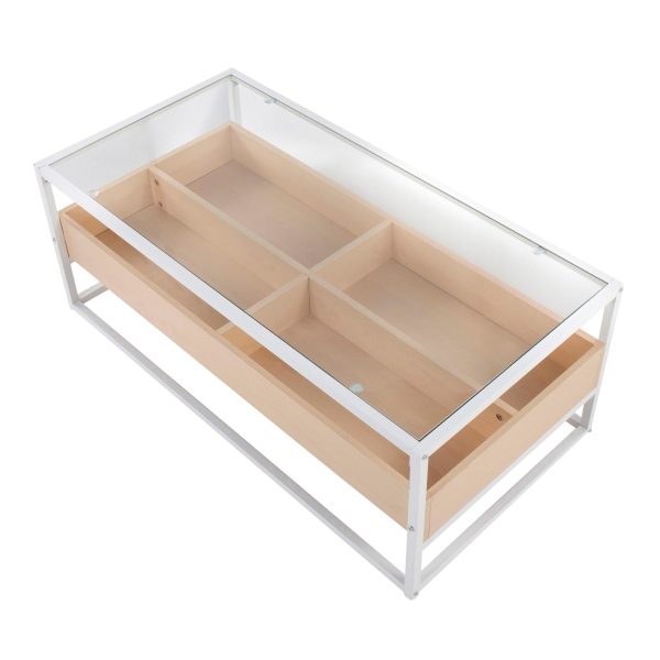 Display Contemporary Coffee Table White Metal Natural Wood Glass 6