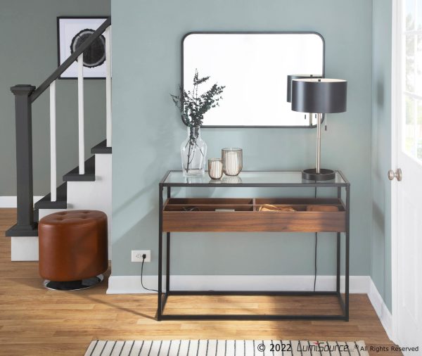 Display Contemporary Console Table Black Walnut Glass 5