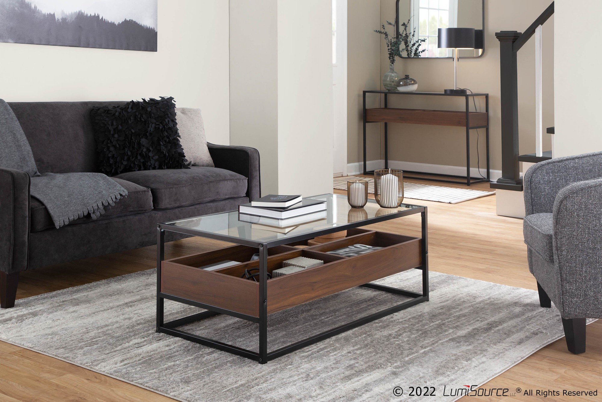 Display Contemporary Console Table Black Walnut Glass 7 Display Contemporary Console Table Black Walnut Glass - Image 7