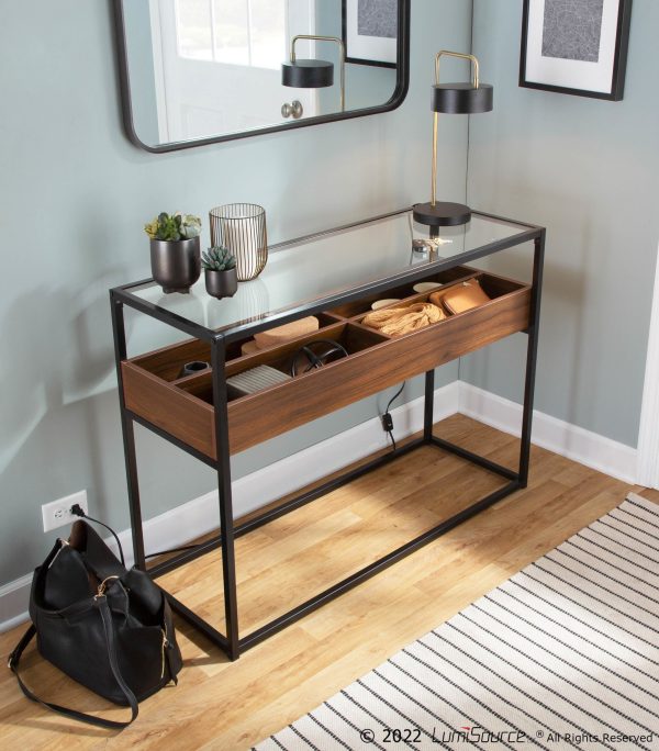 Display Contemporary Console Table Black Walnut Glass