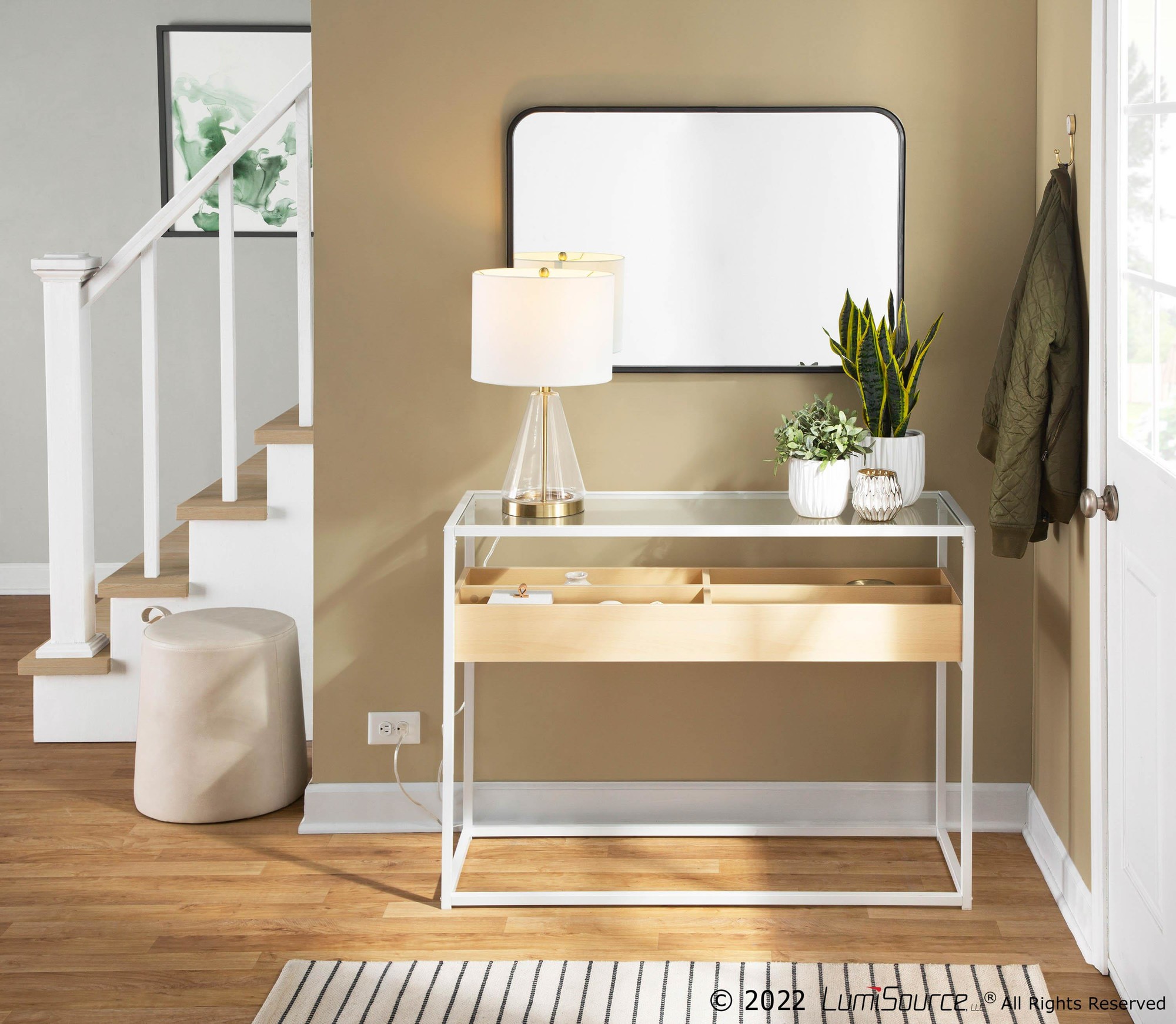 Display Contemporary White Metal Glass Console Table 2 Display Contemporary White Metal Glass Console Table - Image 2