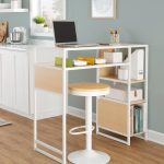 Display White Metal and Natural Wood Bar Table