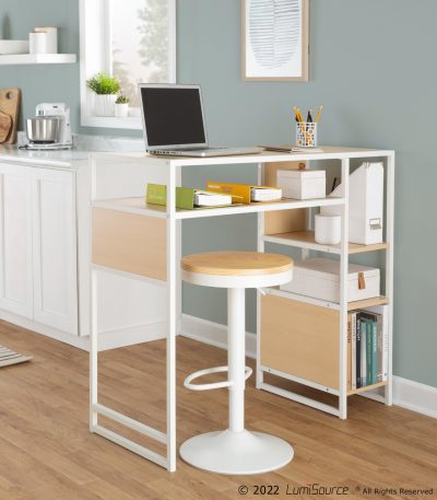 Display White Metal and Natural Wood Bar Table