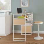 Display White Metal and Natural Wood Bar Table