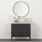 Divina Black-Brown Wood w/ White Marble Top and Black Metal Base Accent Cabinet