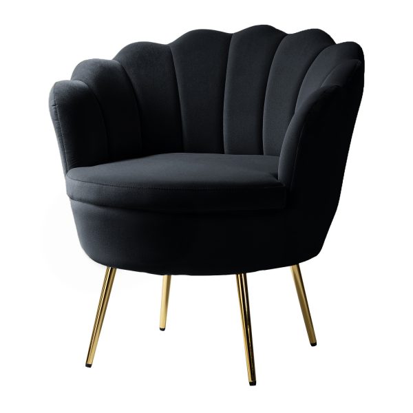 Donata Black Velvet Channel Tufted Barrel Accent Chair 1