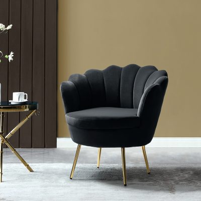 Donata Black Velvet Channel Tufted Barrel Accent Chair