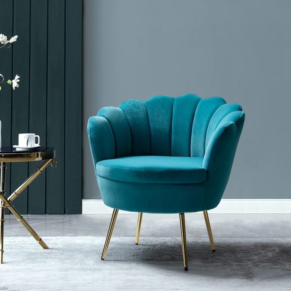 Donata Blue Velvet Channel Tufted Barrel Accent Chair