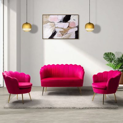 Donata Fushia Velvet Tufted Flower Back Loveseat