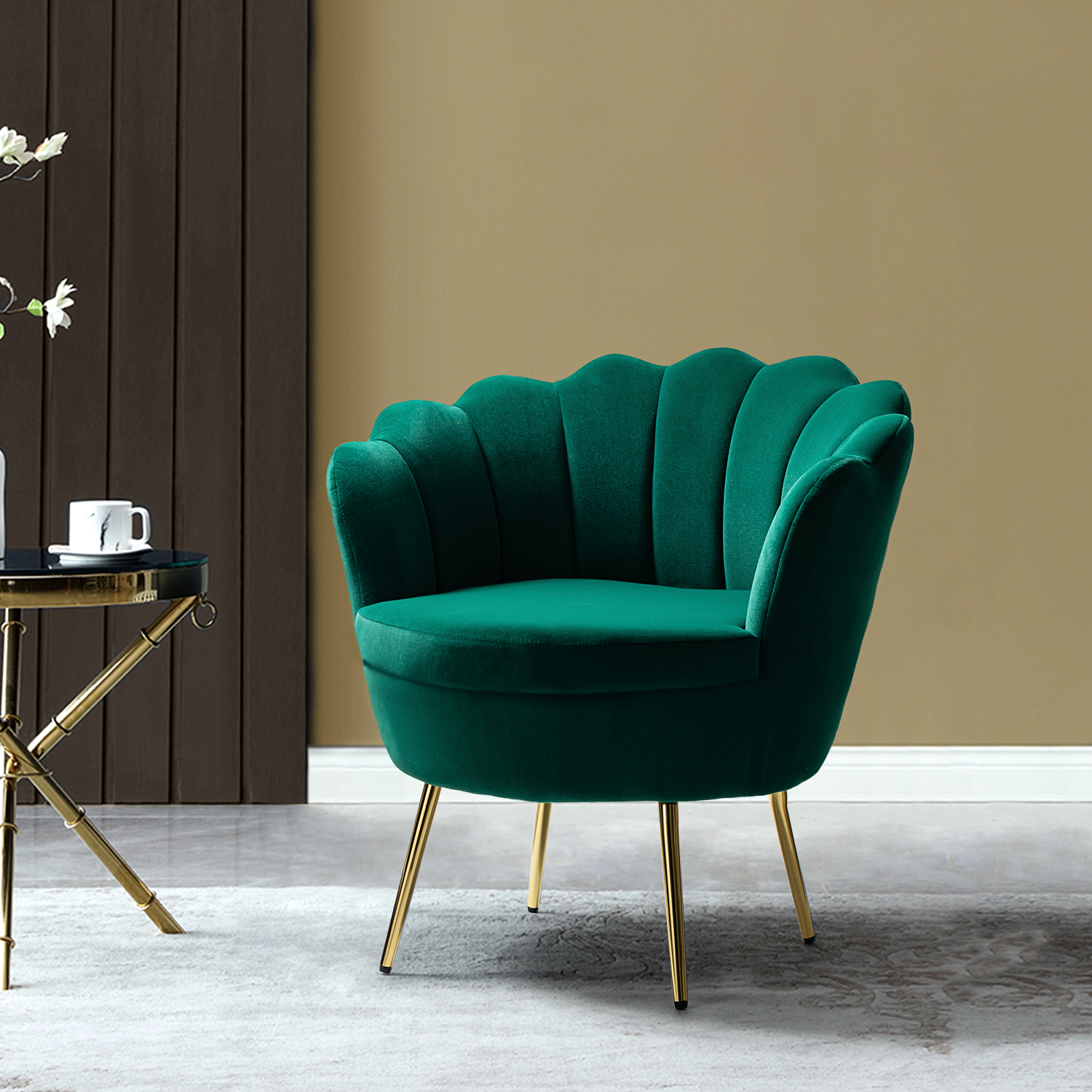 Donata Green Velvet Channel Tufted Barrel Accent Chair 1 Donata Green Velvet Channel Tufted Barrel Accent Chair