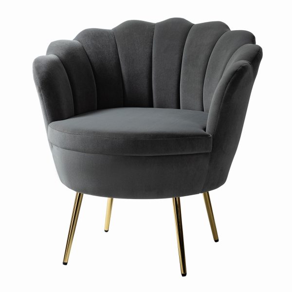 Donata Grey Velvet Channel Tufted Barrel Accent Chair 1