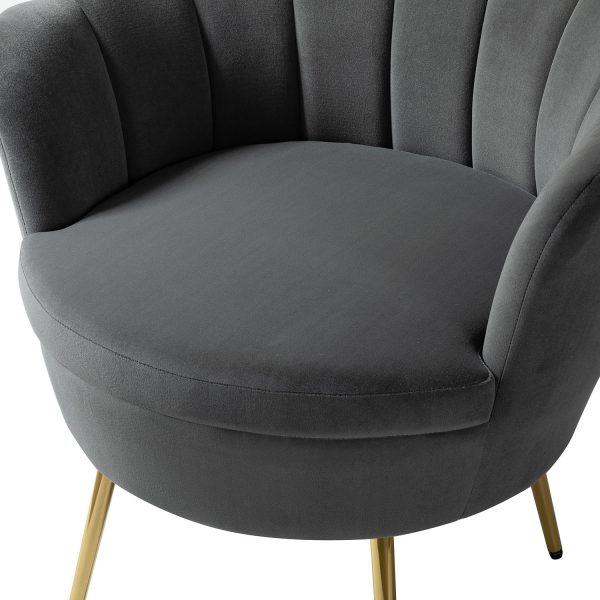 Donata Grey Velvet Channel Tufted Barrel Accent Chair 4