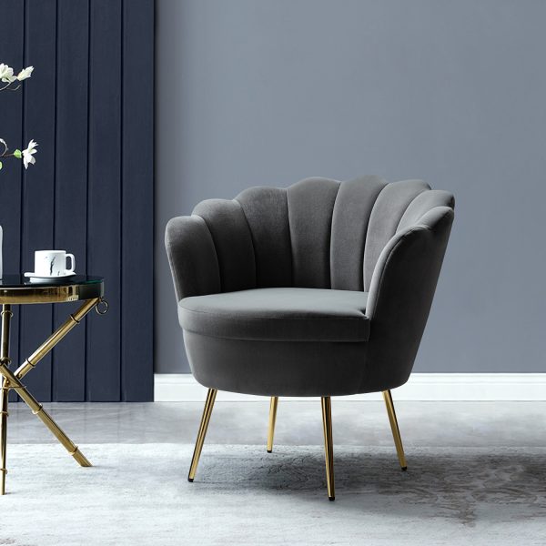 Donata Grey Velvet Channel Tufted Barrel Accent Chair