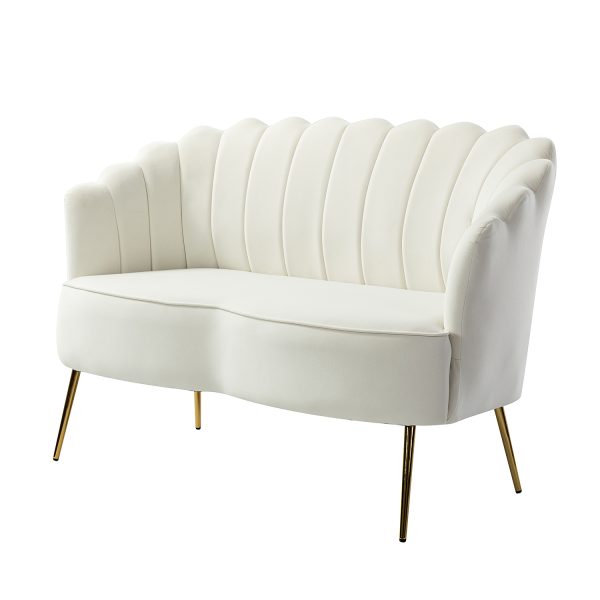 Donata Ivory Velvet Flower Tufted Small Space Loveseat 1