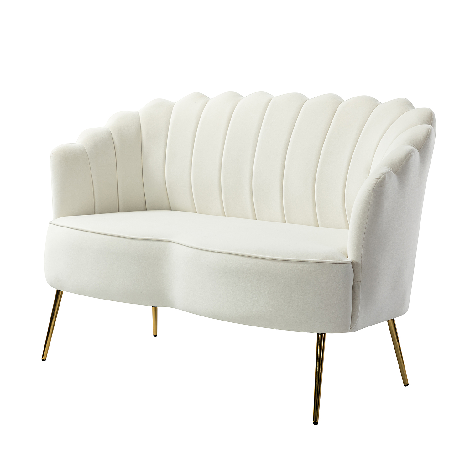 Donata Ivory Velvet Flower Tufted Small Space Loveseat 2 Donata Ivory Velvet Flower Tufted Small Space Loveseat - Image 2