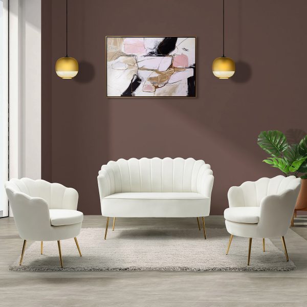 Donata Ivory Velvet Flower Tufted Small Space Loveseat
