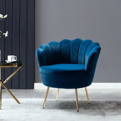 Donata Navy Velvet Channel Tufted Barrel Accent Chair