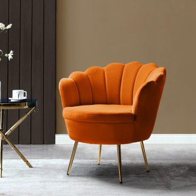Donata Orange Velvet Channel Tufted Accent Barrel Chair