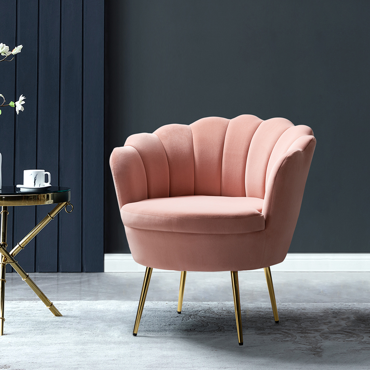 Donata Pink Velvet Channel Tufted Barrel Accent Chair 1 Donata Pink Velvet Channel Tufted Barrel Accent Chair