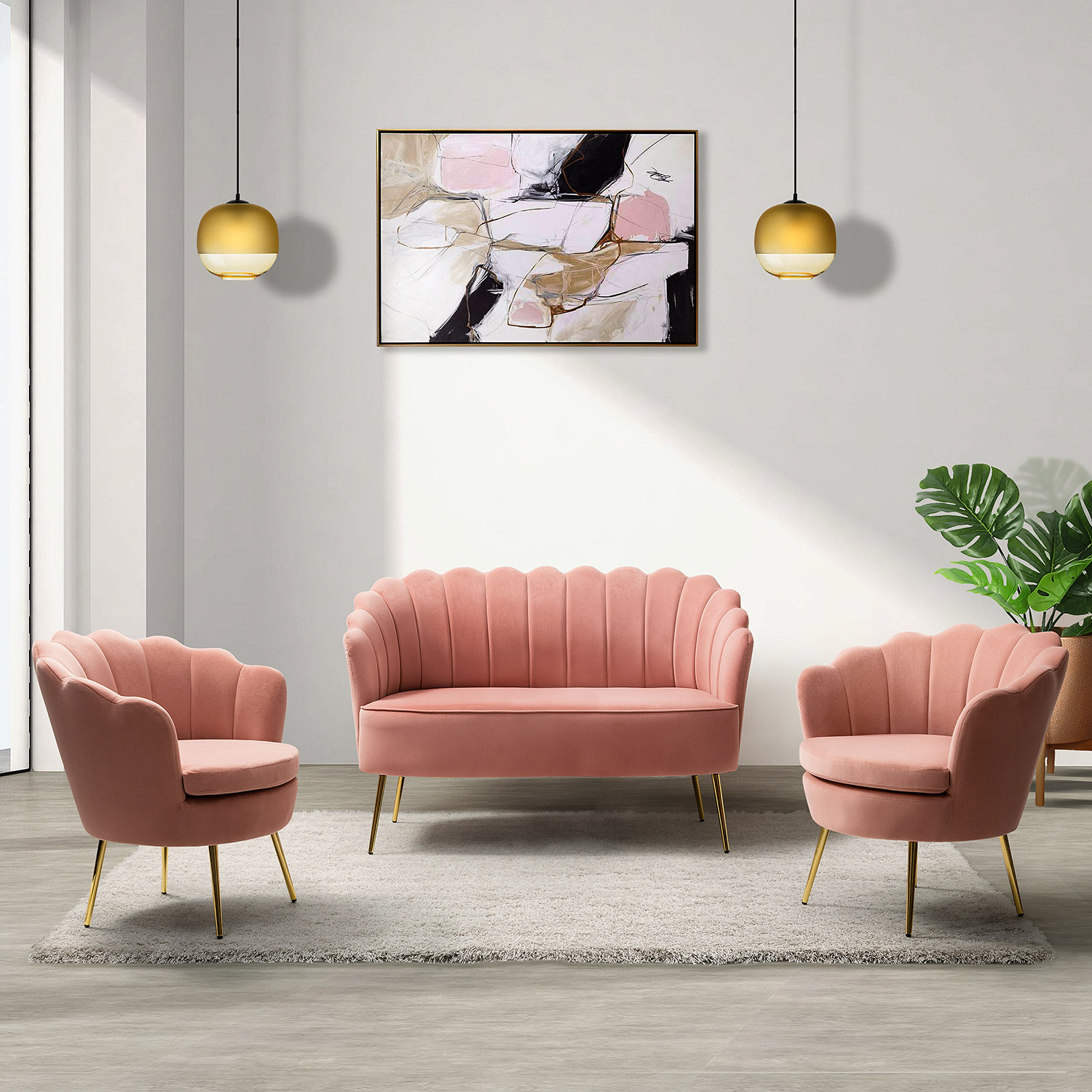 Donata Pink Velvet Tufted Flower Back Small Loveseat 1 Donata Pink Velvet Tufted Flower Back Small Loveseat