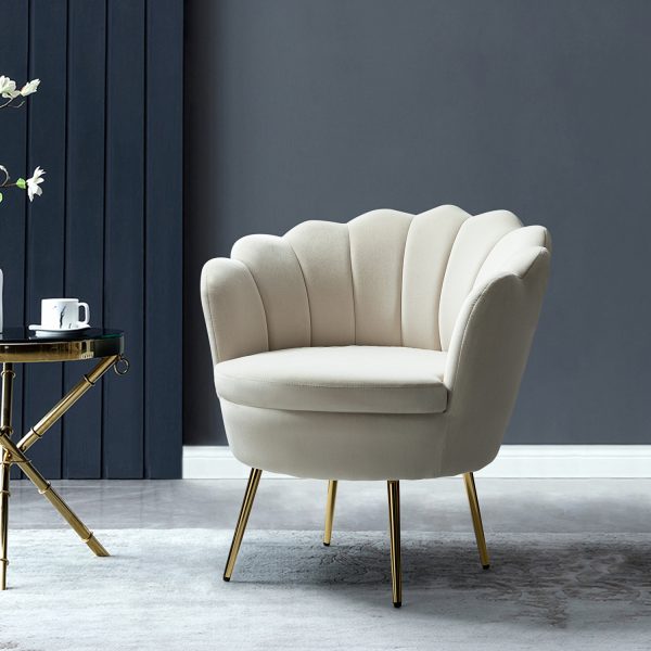 Donata Tan Velvet Channel Tufted Barrel Accent Chair