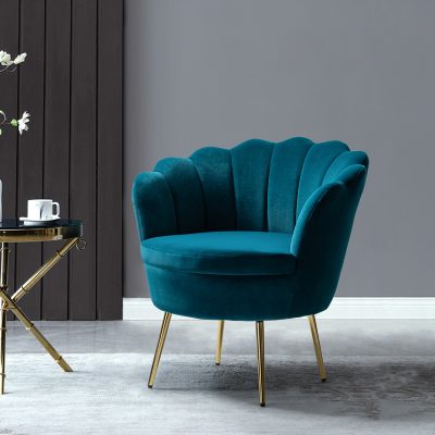 Donata Teal Velvet Channel Tufted Barrel Accent Chair