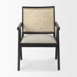 Donna Black Wood Cane-Back w/ Beige Upholstered Seat Accent Chair