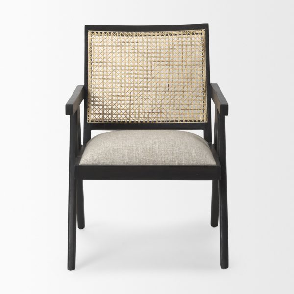 Donna Black Wood Cane Back w Beige Upholstered Seat Accent Chair 2