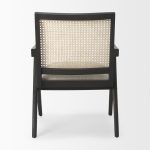 Donna Black Wood Cane-Back w/ Beige Upholstered Seat Accent Chair