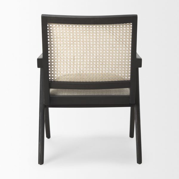 Donna Black Wood Cane Back w Beige Upholstered Seat Accent Chair 4