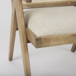 Donna Light Brown Wood Cane-Back w/ Beige Upholstered Seat Accent Chair