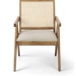 Donna Light Brown Wood Cane-Back w/ Beige Upholstered Seat Accent Chair