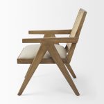 Donna Light Brown Wood Cane-Back w/ Beige Upholstered Seat Accent Chair