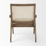 Donna Light Brown Wood Cane-Back w/ Beige Upholstered Seat Accent Chair
