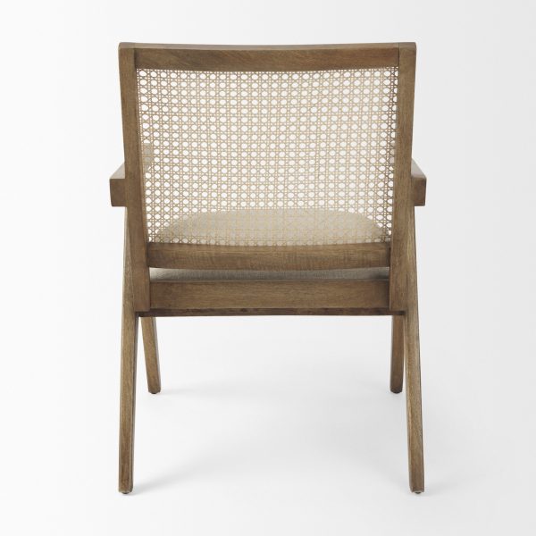 Donna Light Brown Wood Cane Back w Beige Upholstered Seat Accent Chair 5