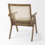 Donna Light Brown Wood Cane-Back w/ Beige Upholstered Seat Accent Chair