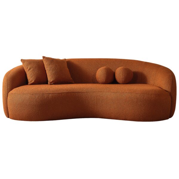 Orange Boucle Tufted Sofa with Walnut Legs
