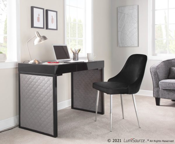 Drift Contemporary Black Upholstered Desk with Silver Velvet 1