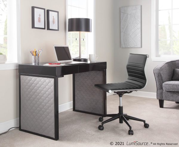 Drift Contemporary Black Upholstered Desk with Silver Velvet 2