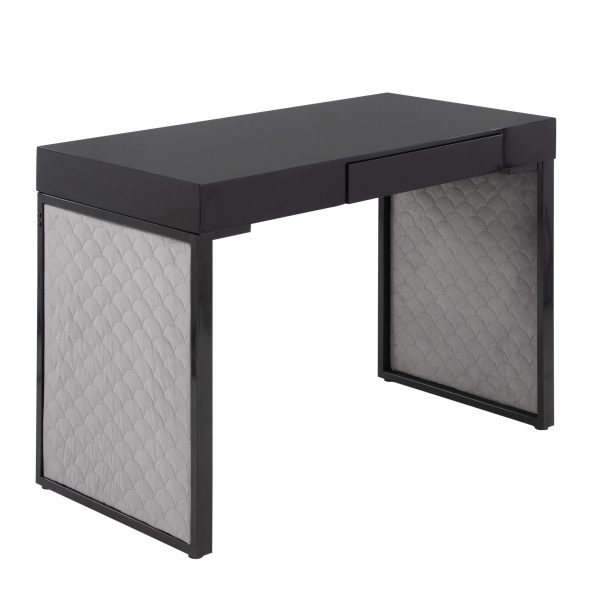 Drift Contemporary Black Upholstered Desk with Silver Velvet 3